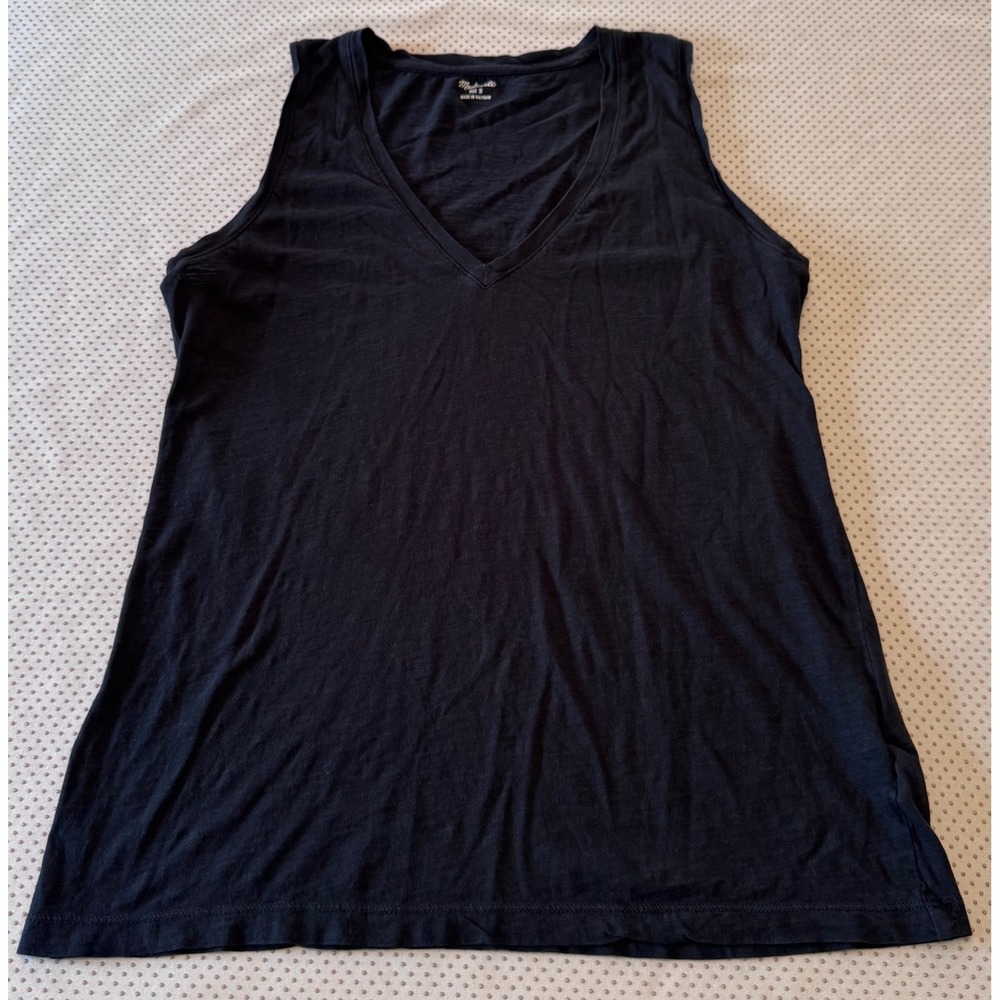 Madewell Whisper Cotton V-Neck Tank Top Black Sleeveless Slub Jersey Tee Small